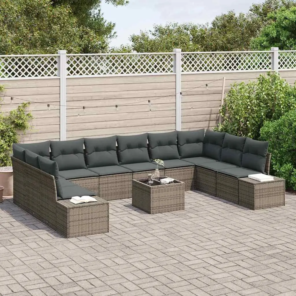 Modular Garden Sofa Set Outdoor Use 10 Pieces Grey Poly Rattan