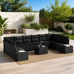 Outdoor Garden Sofa Set 10 Piece Modular Black Poly Rattan Patio Seating with