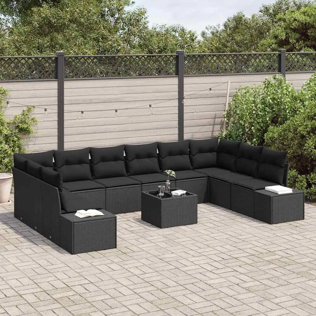 Modular Outdoor Garden Sofa Set 10 Piece Black Poly Rattan Patio Seating