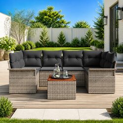 Garden Sofa Set 7 pcs Outdoor Seating Modular Corner Lounge Grey Poly Rattan