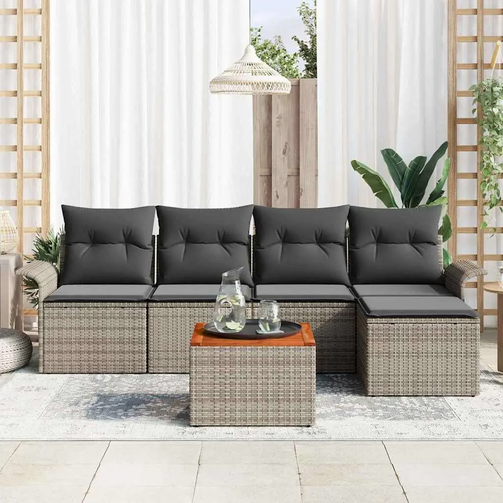 Outdoor Garden Sofa Set 6 Pieces Modular Poly Rattan Patio Seating Grey