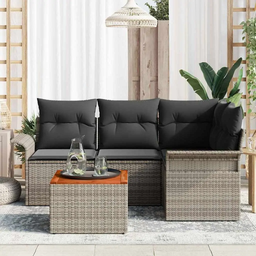 Outdoor Garden Sofa Set 5 Pieces Modular Grey Poly Rattan Furniture with Storage