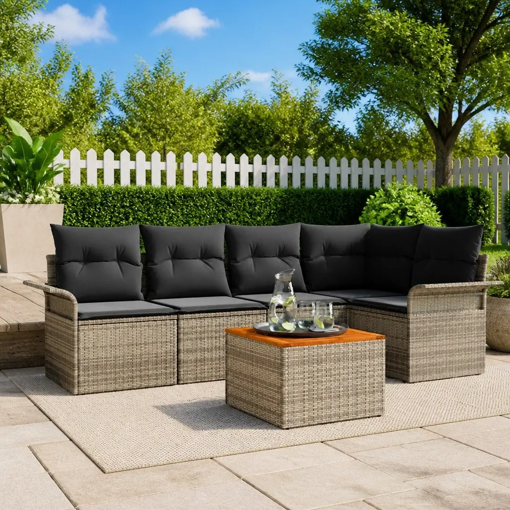 Modular Garden Sofa Set for Outdoor Use 6 Piece Grey Poly Rattan with Storage