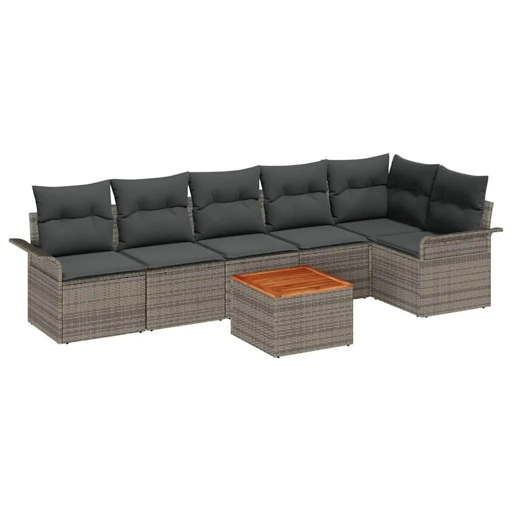 Modular Garden Sofa Set for Outdoor Use 7 Pieces Grey Rattan Sectional Lounge Furniture