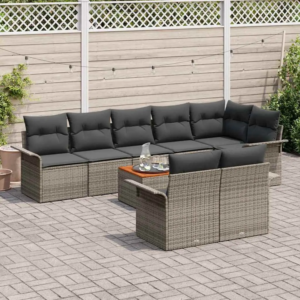 Modular Garden Sofa Set 9 Piece Grey Outdoor Seating with Storage Bag Rattan