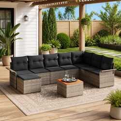 9-Piece Grey Modular Sofa Set - Poly Rattan & Steel