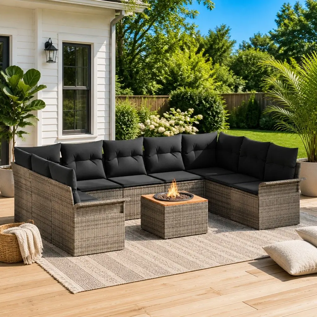 Modular Garden Sofa Set Outdoor Use 10 Piece Poly Rattan Grey with Storage