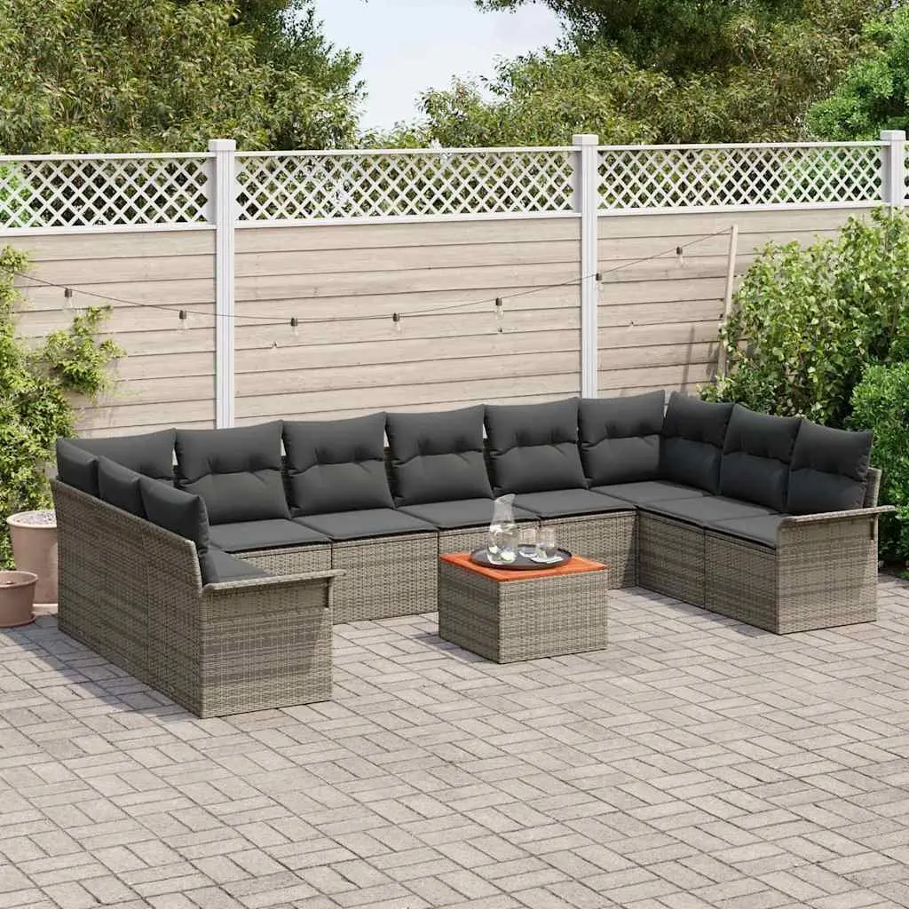Modular Garden Sofa Set 11 Piece for Outdoor Living Grey Poly Rattan with Table