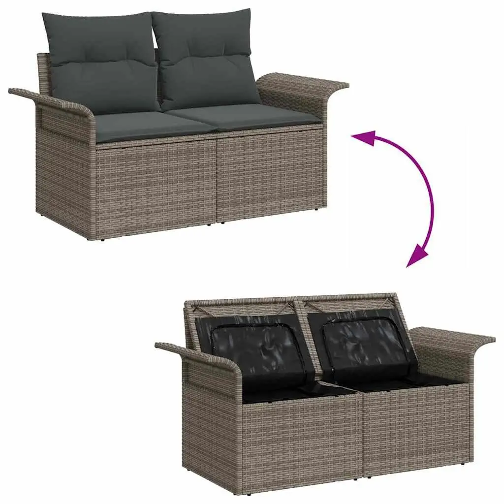 Modular Garden Sofa Set 11 Piece for Outdoor Living Grey Poly Rattan with Table