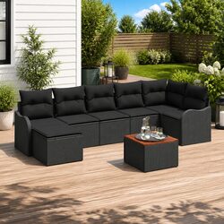 8-Piece Black Modular Sofa Set with Storage Compartments