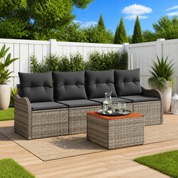 5-Piece Modular Sofa Set: Grey Poly Rattan Outdoor Furniture