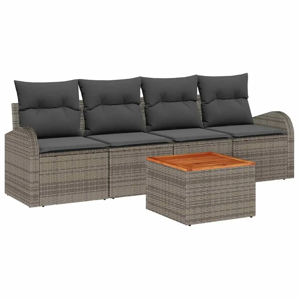 Modular Garden Sofa Set 5 Pieces Outdoor Furniture Grey Poly Rattan for Patio or Terrace