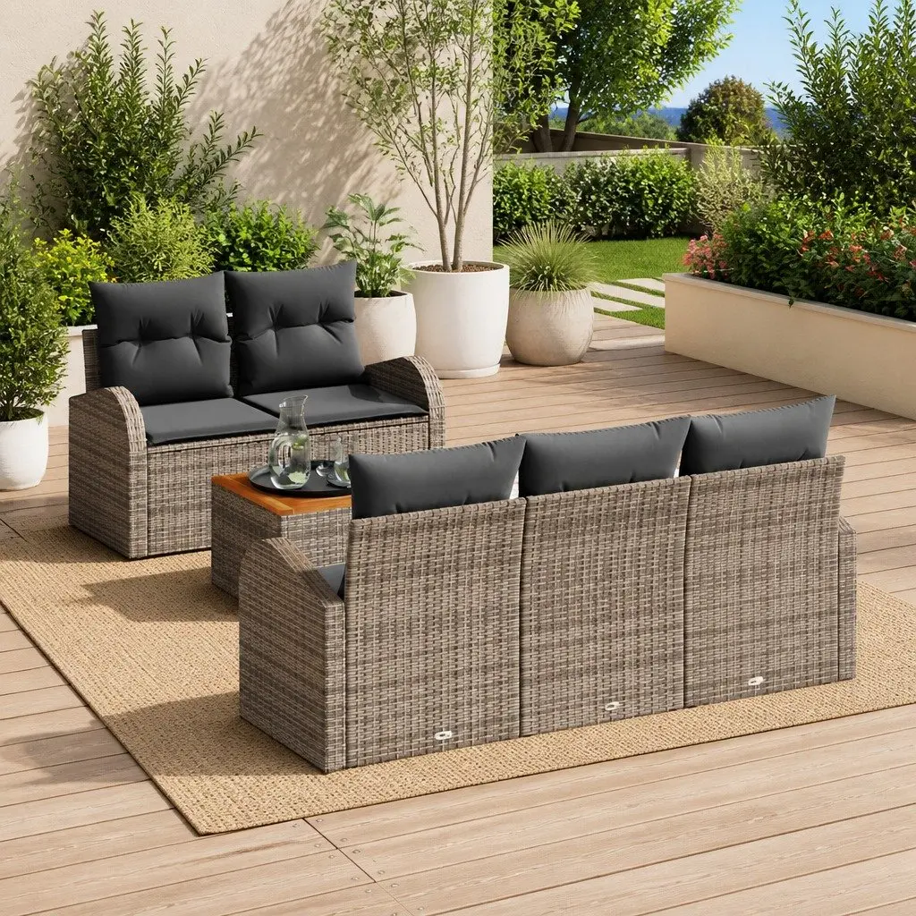 Outdoor Garden Sofa Set Modular 6 Piece Grey Poly Rattan with Storage Table