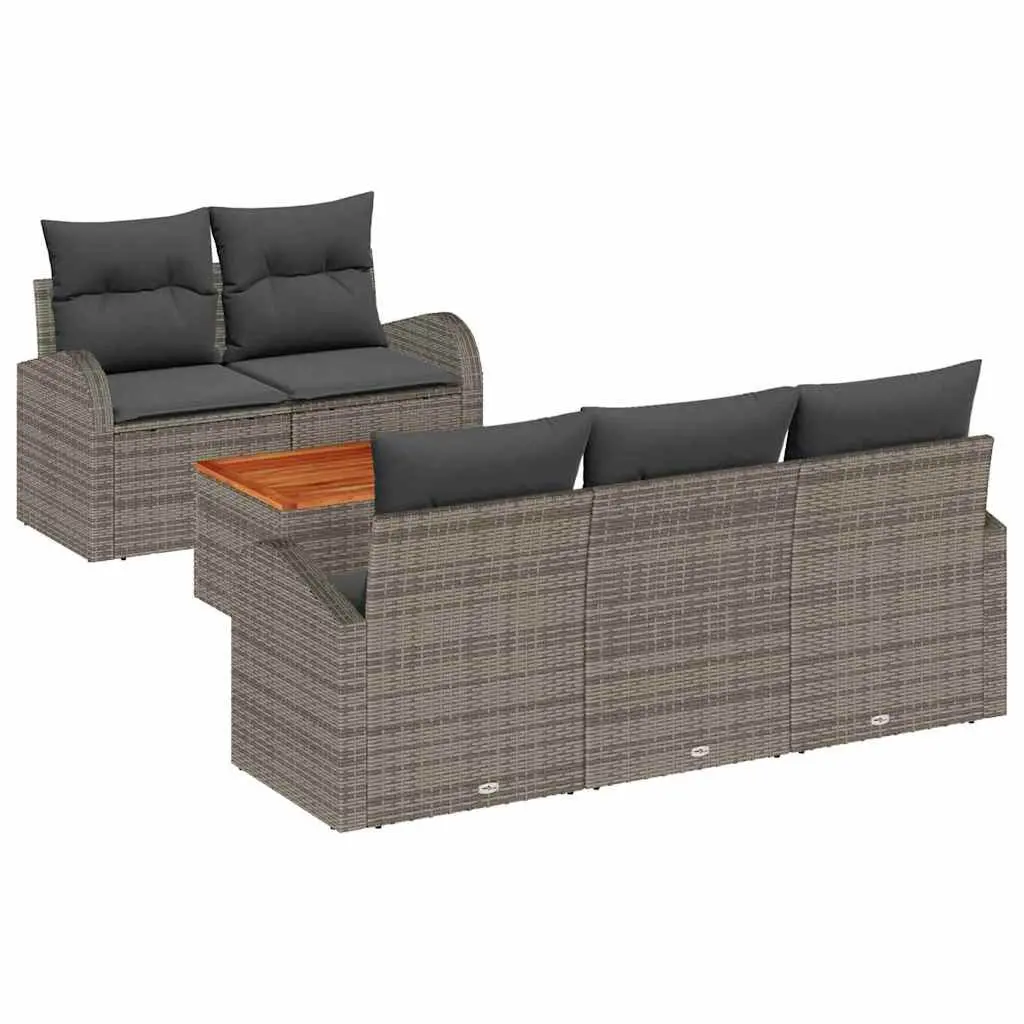 Outdoor Garden Sofa Set Modular 6 Piece Grey Poly Rattan with Storage Table