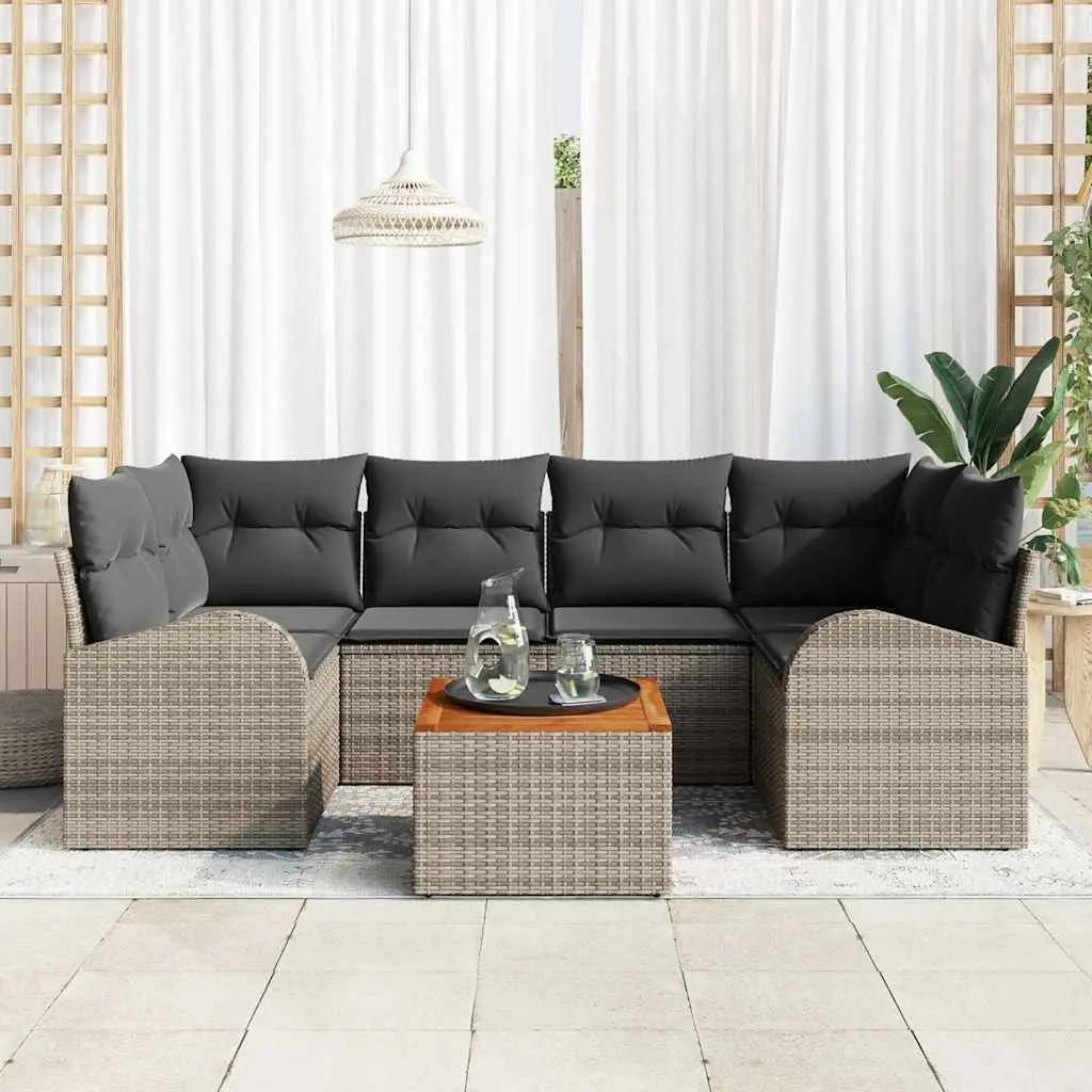 Modular Garden Sofa Set 7 Pieces Grey Poly Rattan Outdoor Furniture with Storage