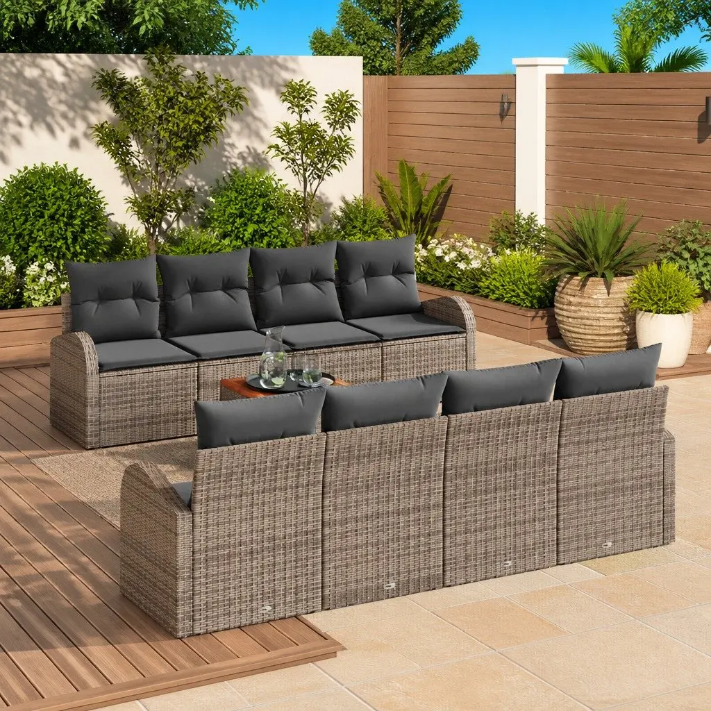 Modular Garden Sofa Set Outdoor Living 9 Piece Grey Poly Rattan Furniture with Storage