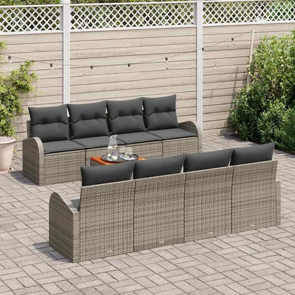 Modular Garden Sofa Set Outdoor Living 9 Piece Grey Poly Rattan Furniture with Storage