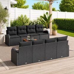 Modular Garden Sofa Set: 9 Pieces, Black Poly Rattan