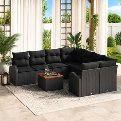 Garden Sofa Set 9 Pcs Modular Outdoor Furniture Black Poly Rattan Patio