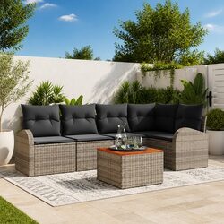 6-Piece Modular Garden Sofa Set - Grey Poly Rattan