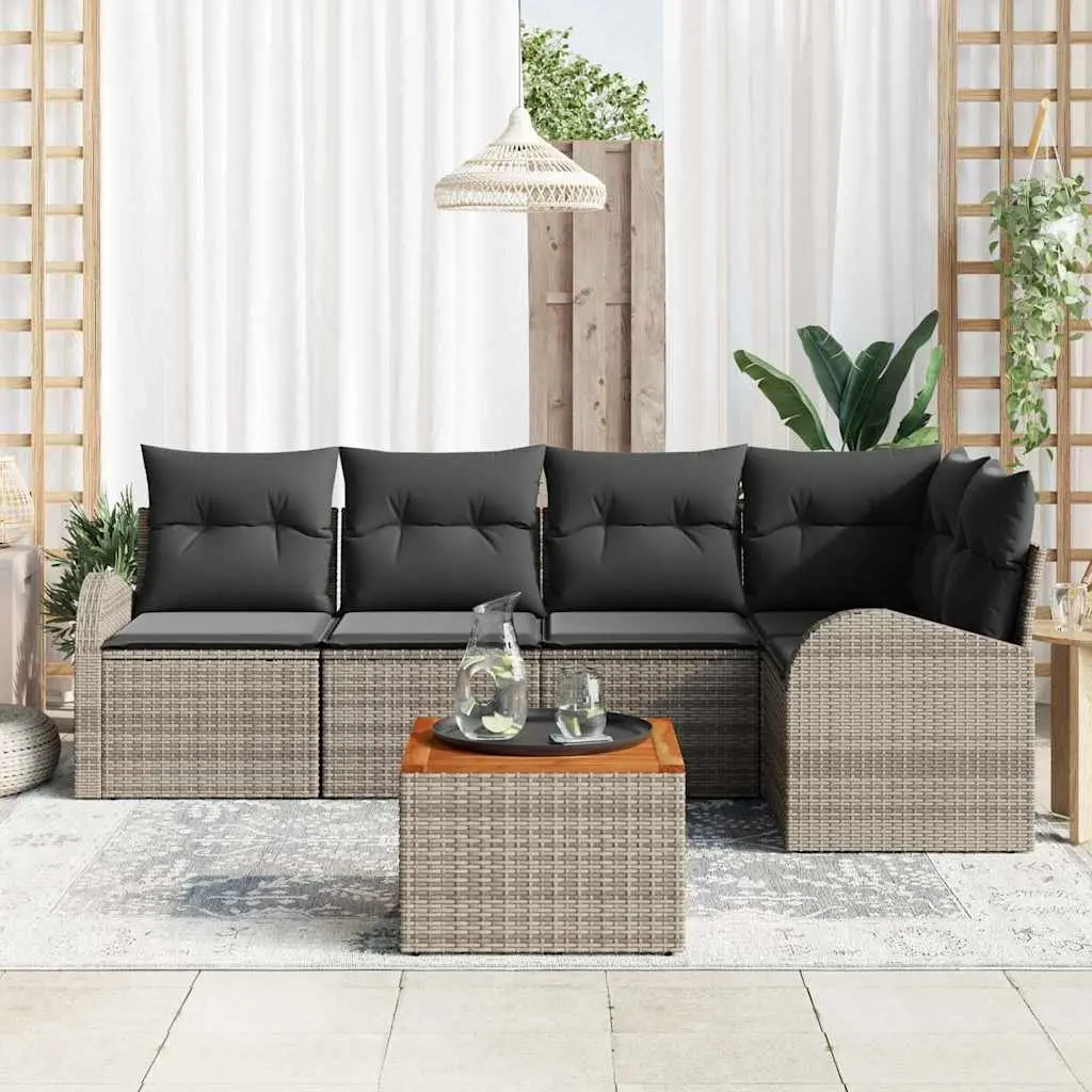 Garden Sofa Set Modular Outdoor Furniture 6 Piece Grey Poly Rattan with Storage