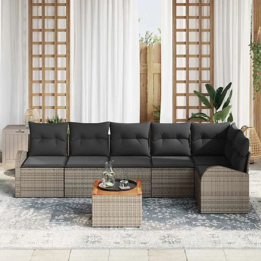 7 Piece Grey Outdoor Modular Sofa Set for Garden Patio Seating Flexible Arrangement