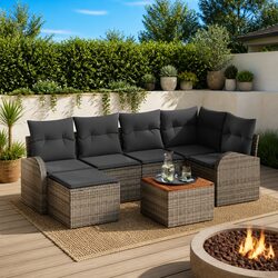7 Piece Modular Sofa Set for Outdoor Use, Grey Poly Rattan