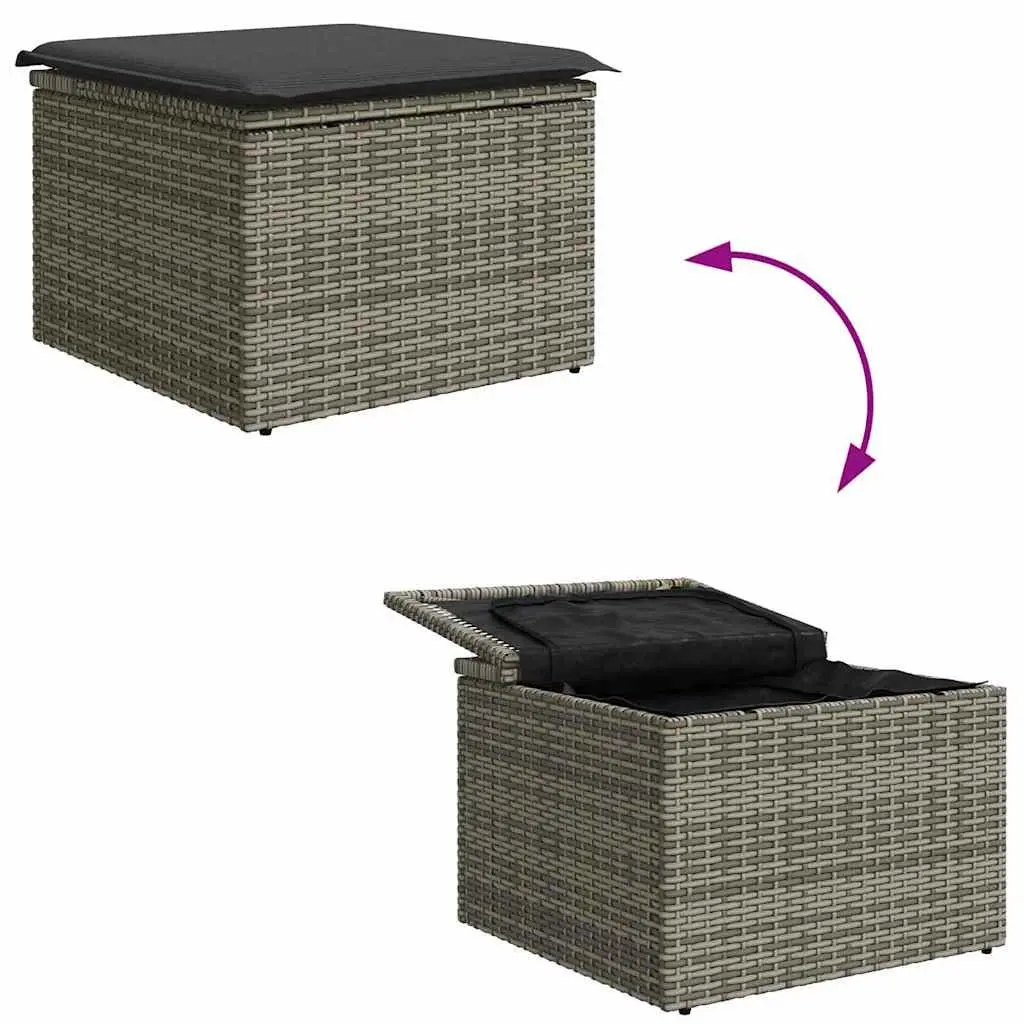 Garden Sofa Set 8 Piece Modular Outdoor Furniture Grey Poly Rattan with Storage
