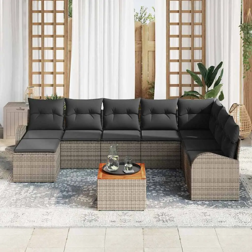 Modular Garden Sofa Set 9 Pieces Outdoor Furniture Grey Poly Rattan with Storage