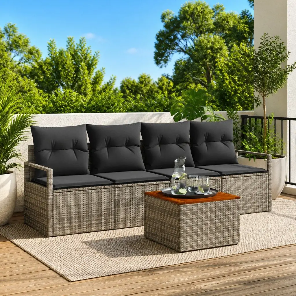 Modular Garden Sofa Set for Outdoor Use 5 Piece Grey Poly Rattan with Storage
