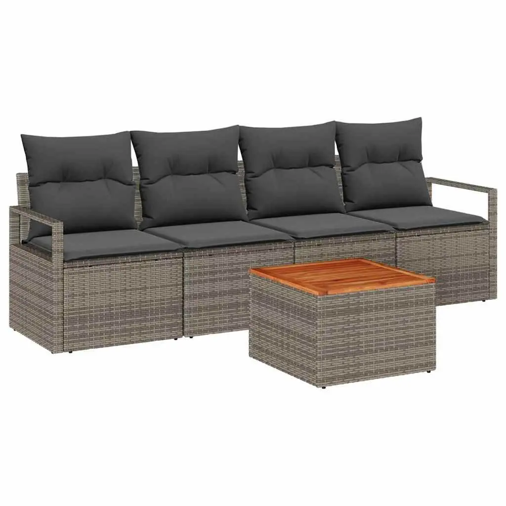 Modular Garden Sofa Set for Outdoor Use 5 Piece Grey Poly Rattan with Storage