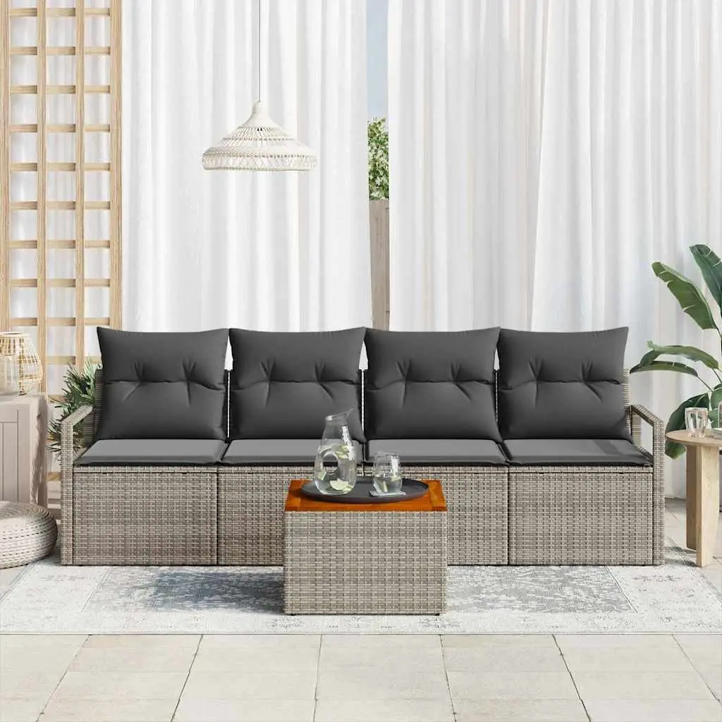 Modular Garden Sofa Set for Outdoor Use 5 Piece Grey Poly Rattan with Storage