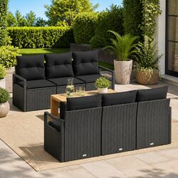 7-Piece Modular Garden Sofa Set in Black Poly Rattan