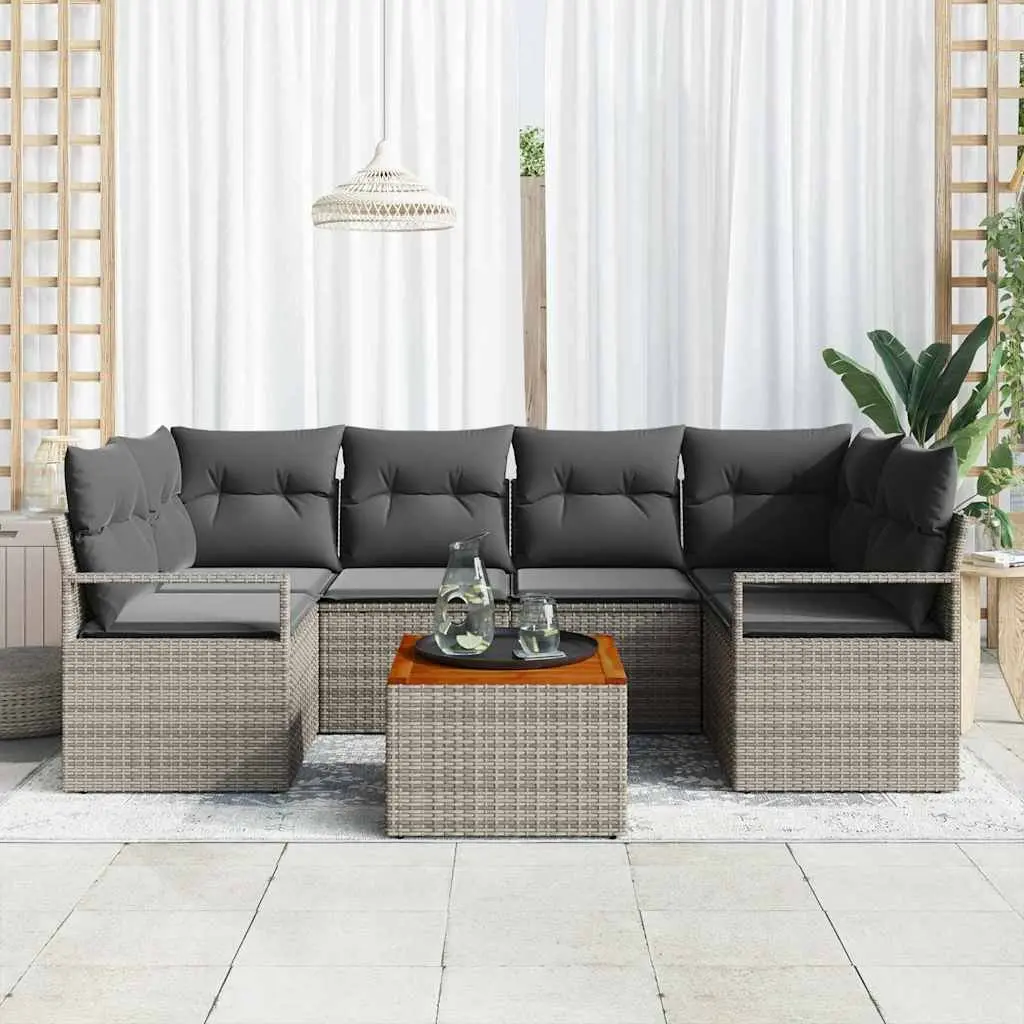 Modular Garden Sofa Set with Storage 7 Pieces Grey Outdoor Furniture Patio