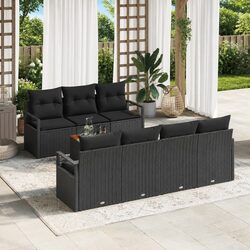 8-Piece Black Garden Sofa Set with Steel Frame and Rattan