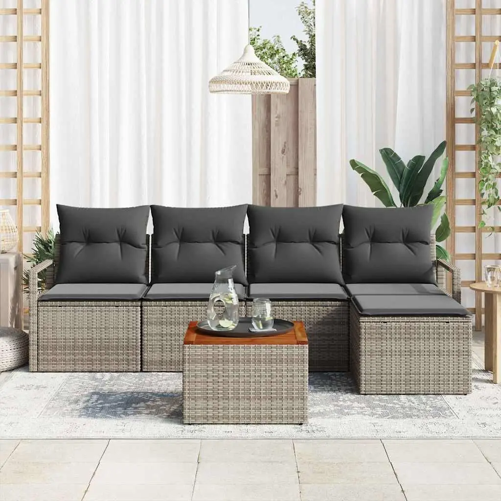 Grey 6-Piece Poly Rattan Garden Sofa Set