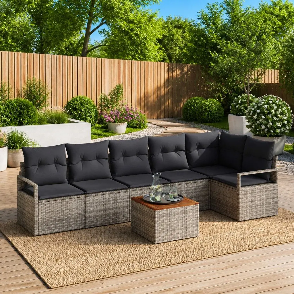 Garden Sofa Set Outdoor Modular Lounge Grey 7 Piece Poly Rattan Patio Furniture