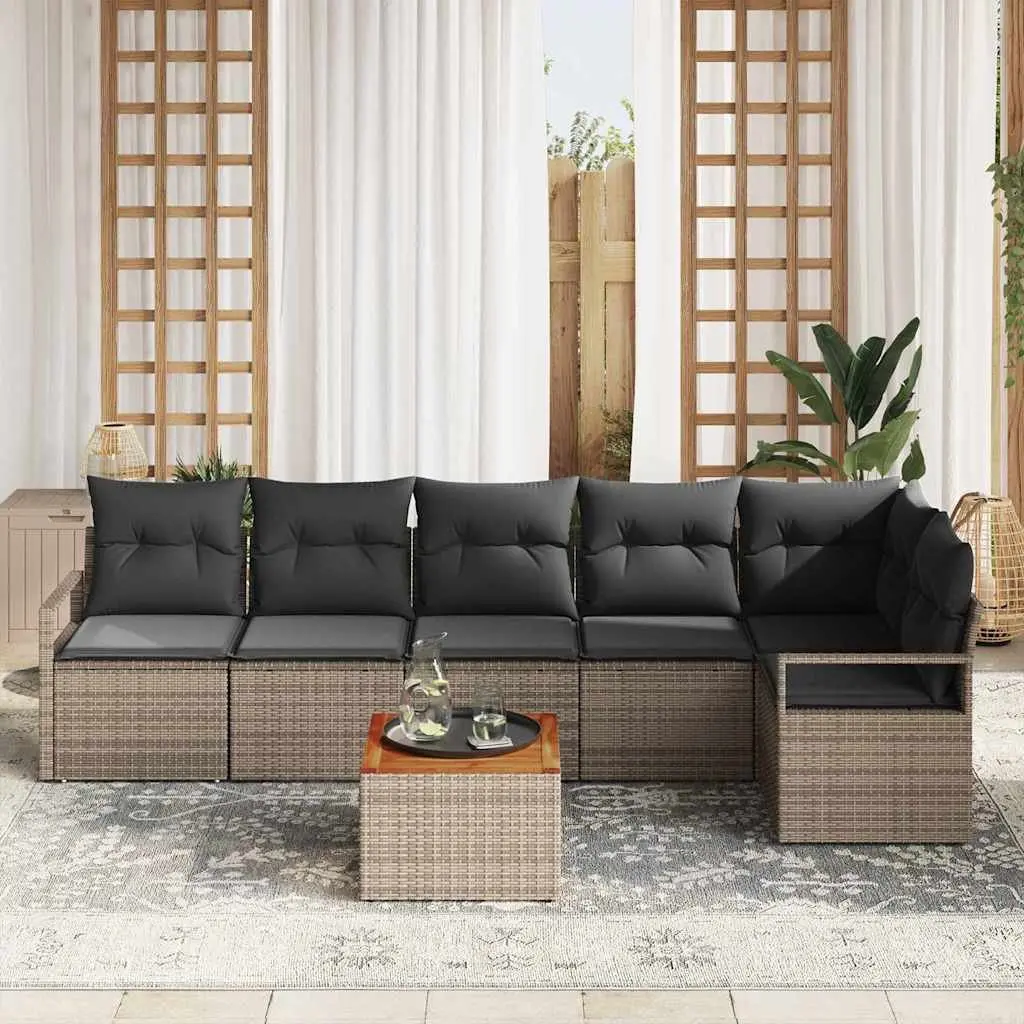 Garden Sofa Set Outdoor Modular Lounge Grey 7 Piece Poly Rattan Patio Furniture
