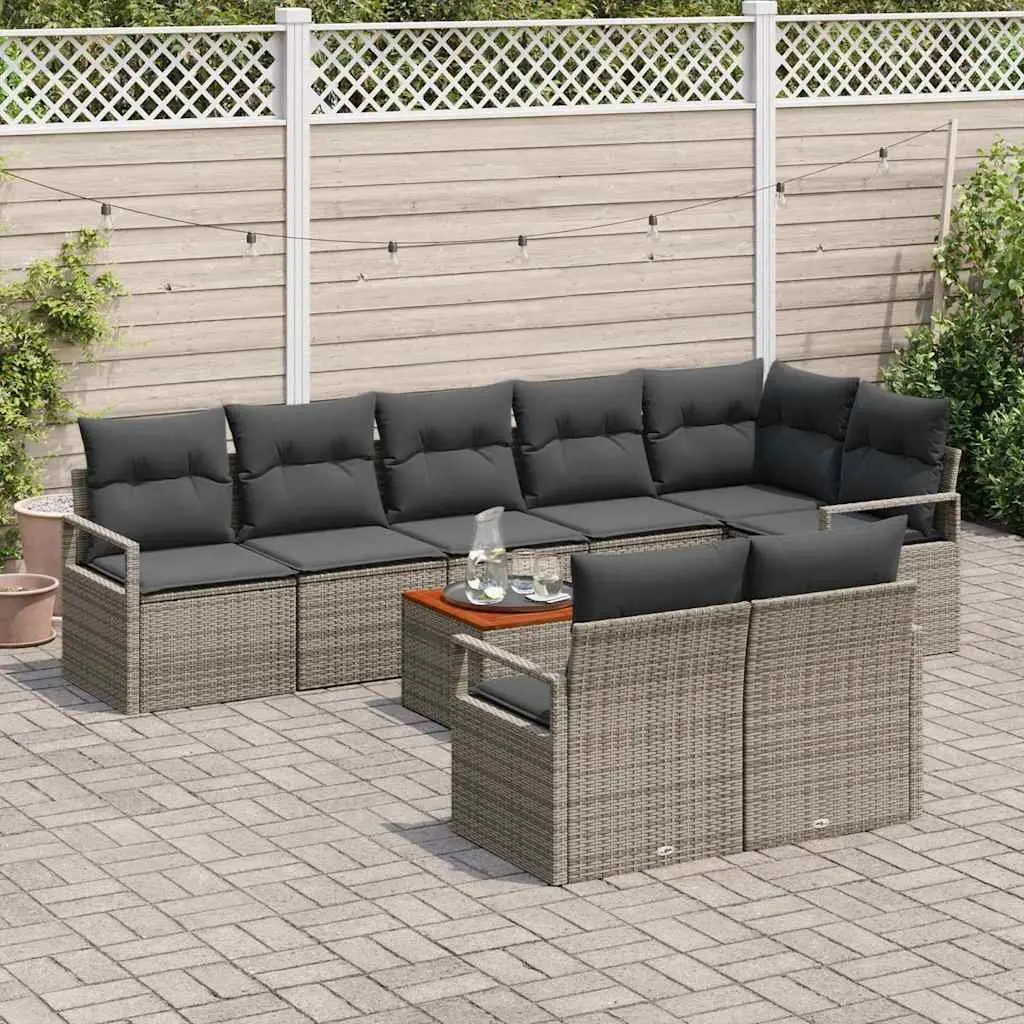 Modular Garden Sofa Set 9 Pieces Grey Outdoor Furniture Rattan Sectional With