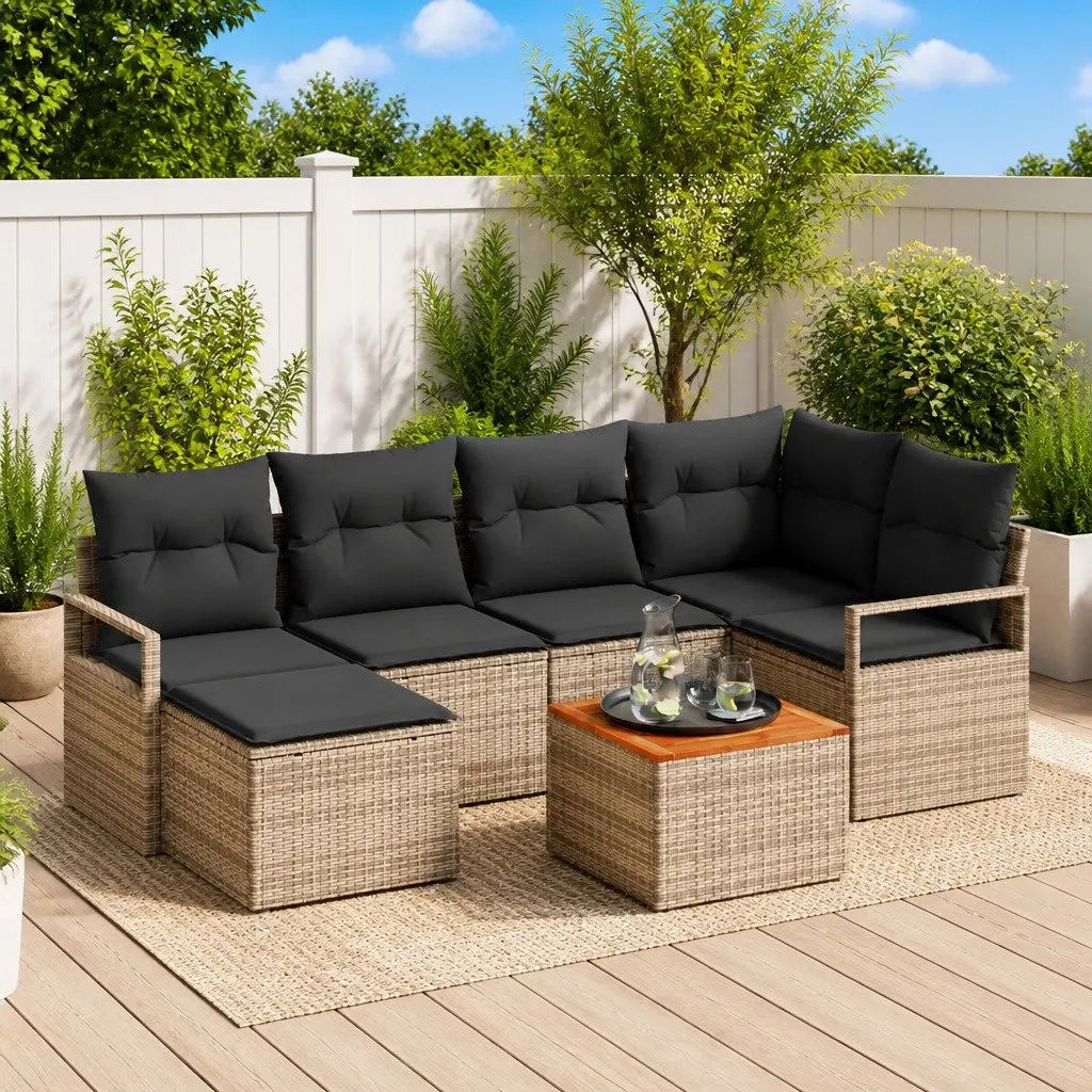 Garden Sofa Set 7 Pieces Modular Outdoor Furniture Grey Poly Rattan with Storage