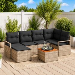 7-Piece Garden Sofa Set Specifications: Modular Design, Grey Rattan