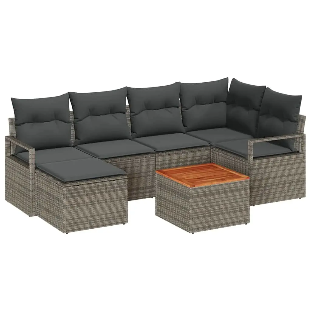 Garden Sofa Set 7 Pieces Modular Outdoor Furniture Grey Poly Rattan with Storage