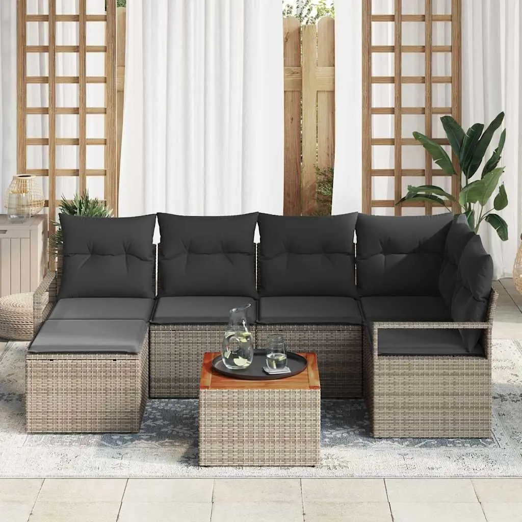 Garden Sofa Set 7 Pieces Modular Outdoor Furniture Grey Poly Rattan with Storage