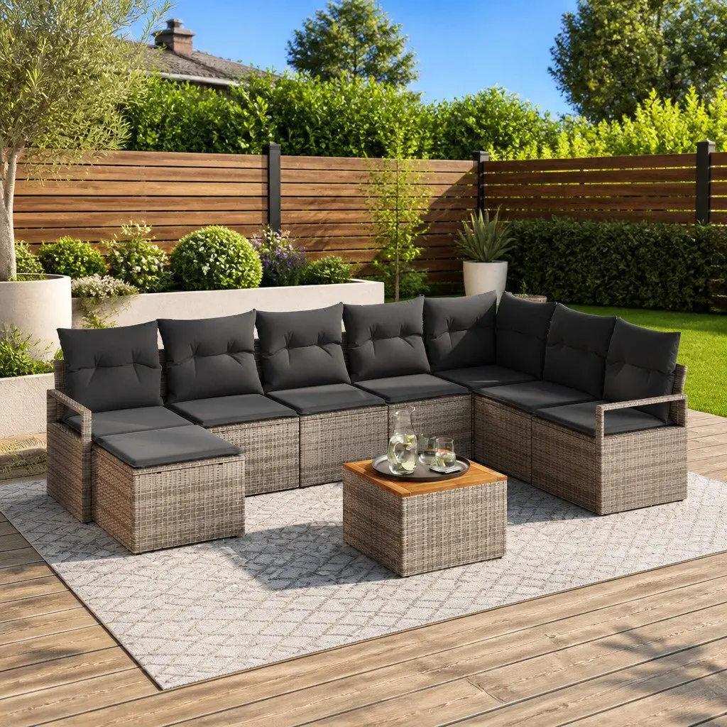 Modular Garden Sofa Set Outdoor 9 Pieces Grey Poly Rattan Furniture