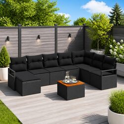 9-Piece Modular Garden Sofa Set with Black Poly Rattan