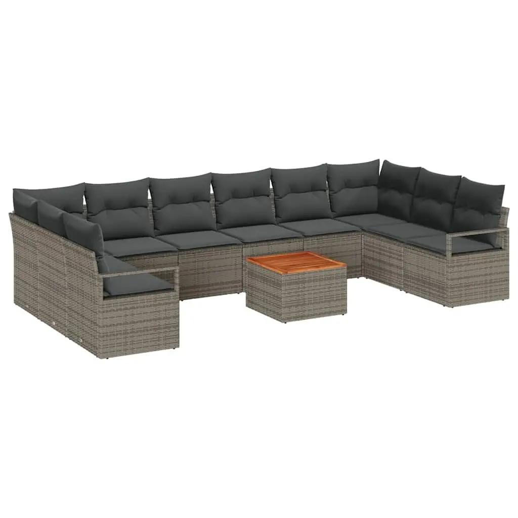Modular Outdoor Sectional Sofa Set 11 Pieces Grey for Garden Patio with Storage and Cushions