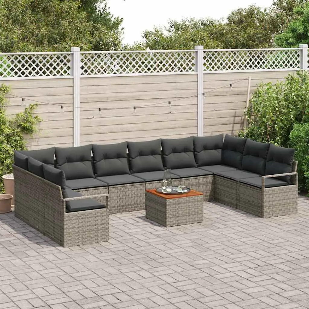 Modular Outdoor Sectional Sofa Set 11 Pieces Grey for Garden Patio with Storage and Cushions