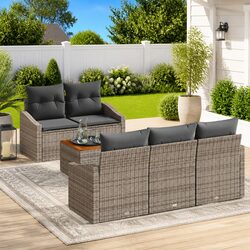 Outdoor Garden Sofa Set 6 pcs Grey Modular Poly Rattan Sectional with Storage