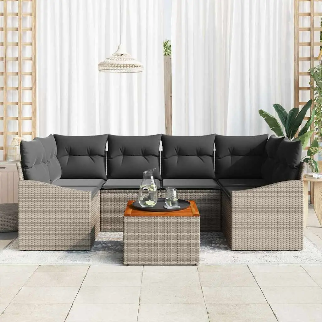 Modular Garden Sofa Set 7 Pieces Outdoor Furniture Grey Poly Rattan Storage for Patio
