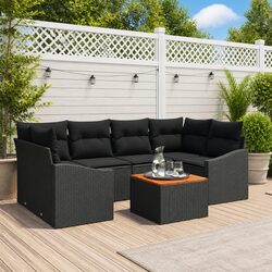 Garden Sofa Set 7 Piece Modular Outdoor Furniture Black Poly Rattan with Storage